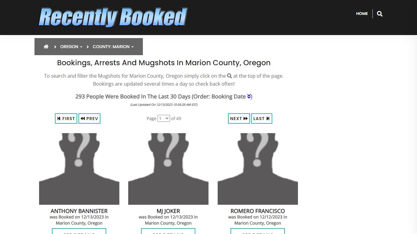 Recent bookings, Arrests, Mugshots in Marion County, Oregon